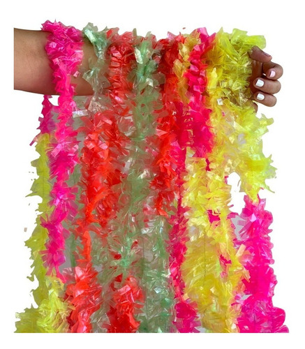 Collar Bicolor Fluo Hawaiano X 10 Plastico Cotillon Carioca 