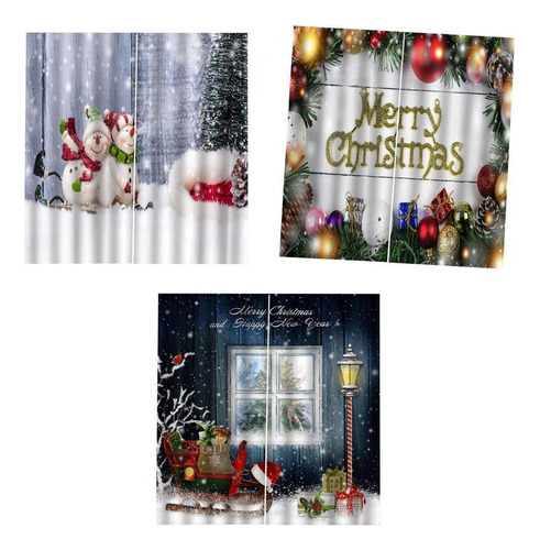 3 Pcs Cortinas Opacas De Impresas Digital Tema Navidad Para