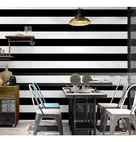 Imagen 3 de 6 de Papel Tapiz A Rayas Blanco Y Negro Dormitorio Sala Mayoreo