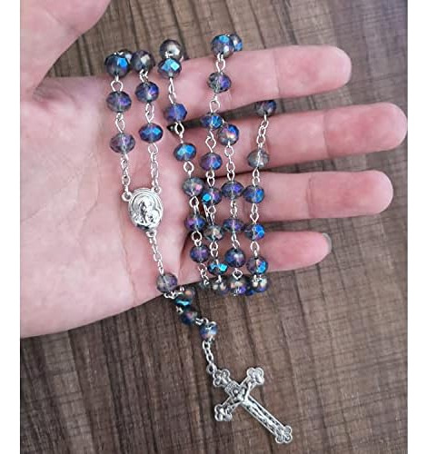 Rosario Católico Collar De Cuentas De Cristal Con Medalla Mi