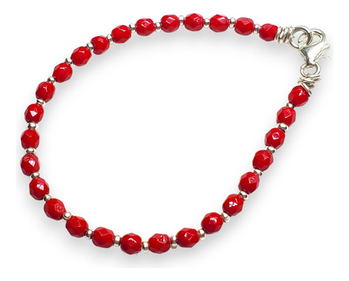 Pulsera Plata Piedras Chicas Rojas