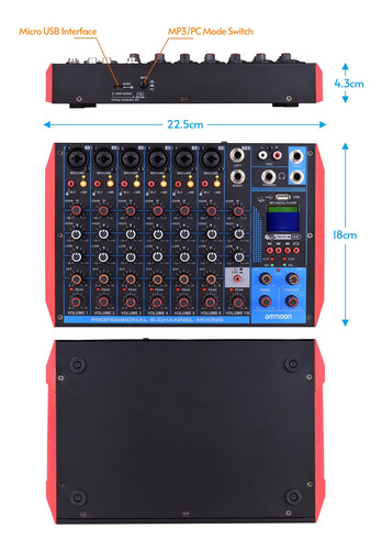 Ammoon Ag-8 8 Canales Consola De Mezcla Digital Audio Us