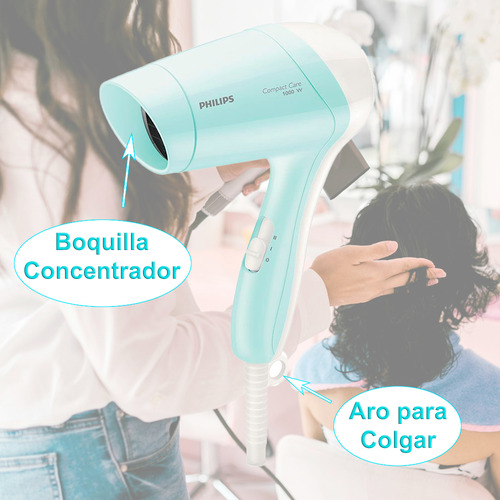 Secador De Pelo Philips Cabello Viaje 1000w Profesional Celeste