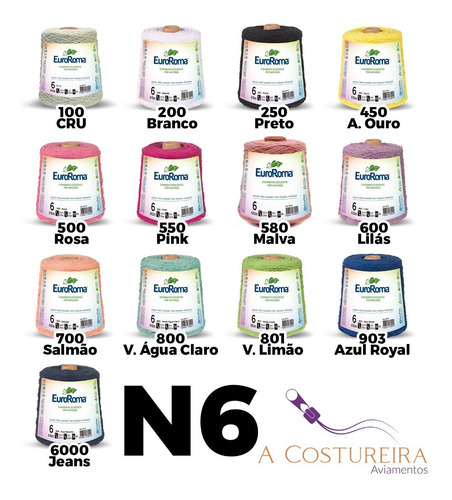 Imagem 2 de 4 de Barbante Euroroma 600g Nº 4/6/8 - Kit 10 Unid. + Agulha