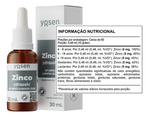 Vitamina Zinco Ydrosolv Frasco 30ml Yosen