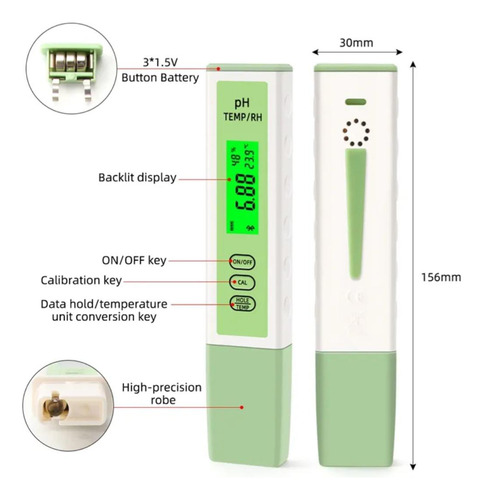 Medidor De Ph 3 En 1 ( Ph ,humedad Y Temp.) Bluetooth