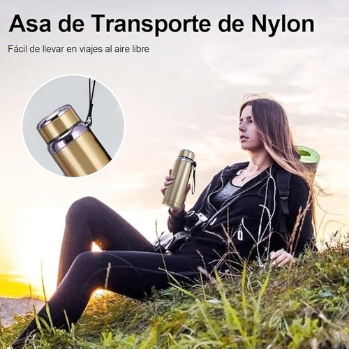 Termo De Acero Inoxidable 1000ml Con Asa Y Tapa Antigoteo