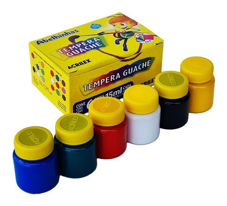 Tinta Tempera Guache Acrilex 6 Cores 15ml Abelhinhas