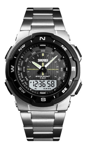 Reloj pulsera Skmei 1370 con correa de acero inoxidable color plata - fondo negro/gris - bisel negro