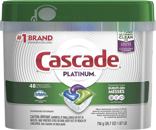 Cascade Platinum Detergente Cápsulas P/lavavajillas 48p Ct