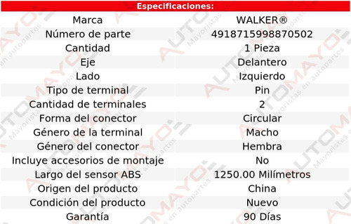 Un Sensor Abs Delantero Walker B2300 L4 2.3l 2001-2009