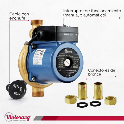 Imagen 3 de 12 de Bomba Presurizadora Motorarg Tip 2 Bronce 3 Baños 270 Watts