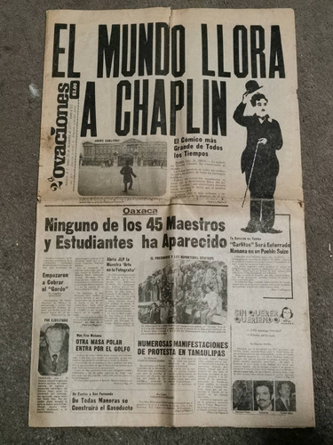 Periodico Ovaciones La Muerte De Chaplin Año 1977