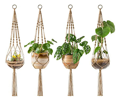 Mkono 4 Pack Macrame Colgadores De Plantas Maceta Colgante I