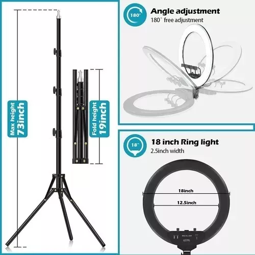  Aro de luz Kit de luces LED para pestañas, ahorro de energía,  5400 lúmenes brillantes, 3 modos de color con trípode ajustable y soporte  para teléfono, adecuado para maquilladores, fotografía, : Electrónica