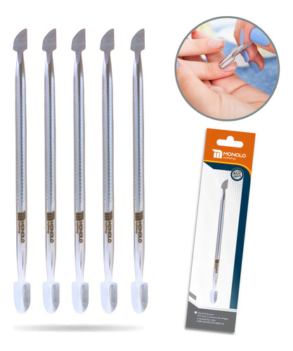 Kit 5 Espátula Cutícula Manicure Unha Raspador Empurrador Aço Inox Premium Monolo