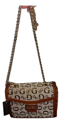 Cartera Guess Original Sabrina Logo Brown Dorado Usa Marrón Con Camel Logo Estampado “g” Repetido Dorado Marrón Claro Y Dorado