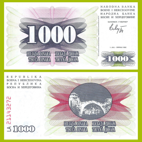 Bosnia Herzegovina - Billete 1000 Dinara 1992 Puente Mostar