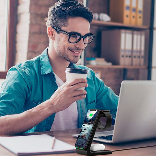 Cargador Inalámbrico 3 En 1 Lunox P/iphone, Watch Y Airpods Negro