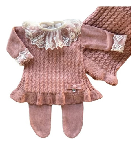 Saída Maternidade Menina Trico Tricot - Rose - 3 Peças