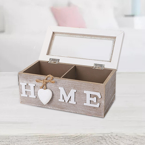 Caja De Té De Madera Con Tapa Organizador De Cocina De