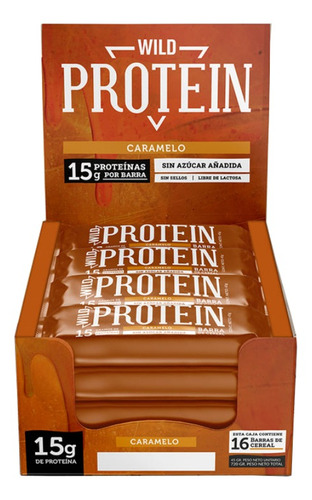 Imagen 1 de 2 de Suplemento en barra Wild Foods  Wild Protein proteína sabor caramelo en caja de 720g 16 un