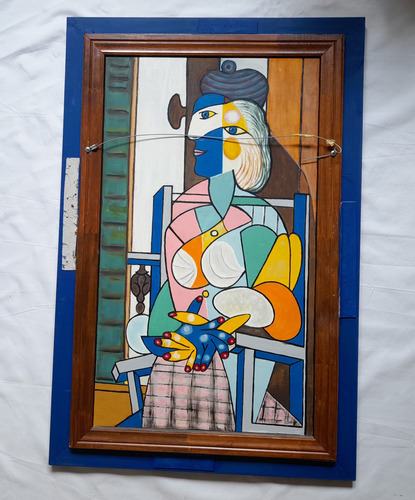 Oleo Cubista Copia De Picasso, Mujer Sentada Frente Ventana (Usado)