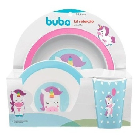 Kit Refeição Animal Fun Unicórnio Bowl E Copo Buba