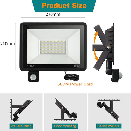 Refletor Led Externo Sensor De Movimento De Holofote 30/50/1