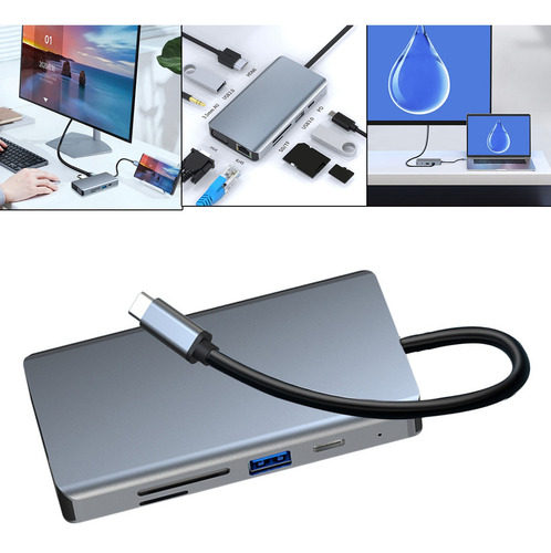 Imagem 6 de 12 de Hub Usb C Multiporta Tipo C Portátil Para Hdmi 9 Em 1 Usb