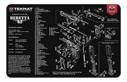 Tekmat Beretta 92 - Tapete De Limpieza Para Armas, Color Neg