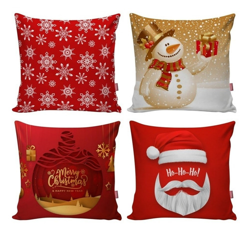 Kit 4 Capas De Almofadas Decoração Natal Fim De Ano 