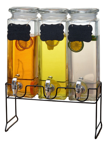 Dispensador De Bebidas Vidrio Tapa Hermética 2.5 Lts Set 3pz