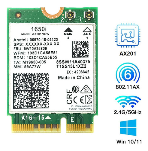 Hh Tarjeta Wifi 1650i Ax201ngw+antena 2x8db+deflector 3000