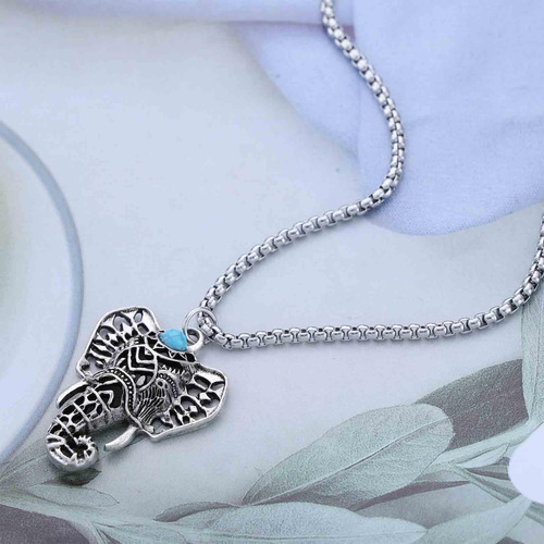Xduargs Collar Boho De Elefante Turquesa, Collar Con Colgant