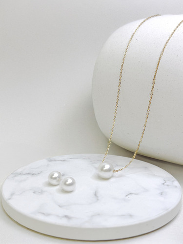 Set de Aretes con Collar Venus Oro Laminado 18k con Dije de Perla Moda Fina Elegante Unidad