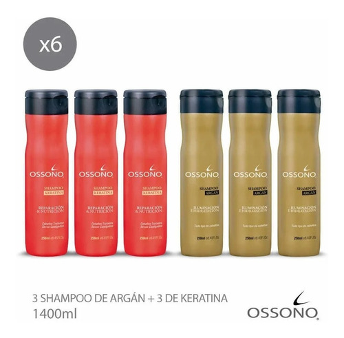 Shampoo Keratina Argan Ossono 250ml - 6 Unid - Envio Gratis