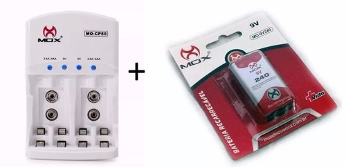 Imagem 1 de 6 de 4 Bateria Mox 9v 240mah Recarregável + Carregador Rápido