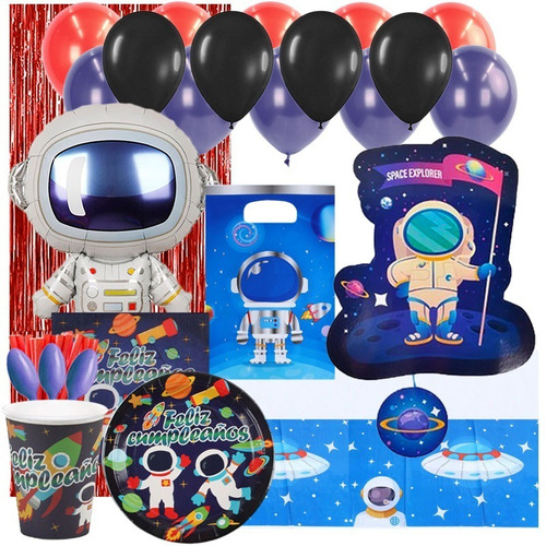 Set Decoración Fiesta + Globos + Piñata Motivo Astronauta