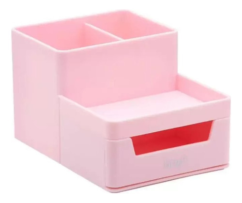 Organizador De Mesa 4 Compart. Com Gaveta Rosa Pastel - Brw