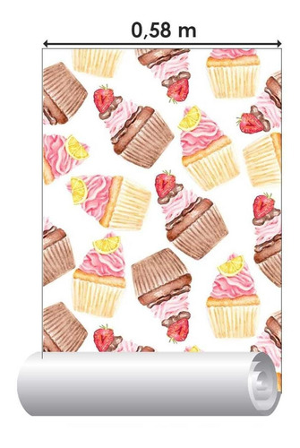 Imagem 4 de 5 de Papel De Parede Adesivo Delícia De Cupcakes N03112 Rolo De 0