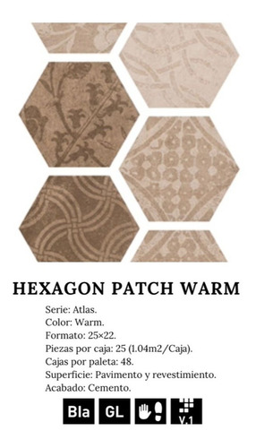 Arg Porcelanato Hexagonal Español Patch Warm 25*22 