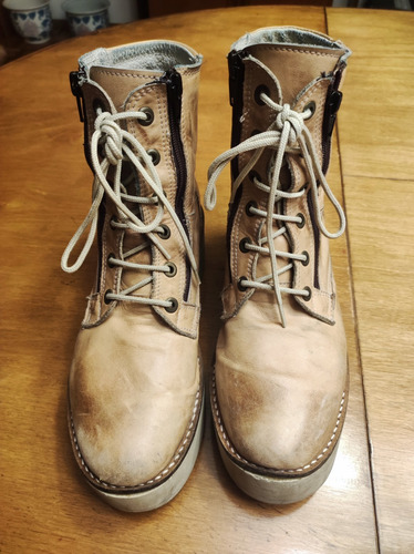 Botas De Cuero De Dama Color Beige - Talle 38 - Muy Cómodas 