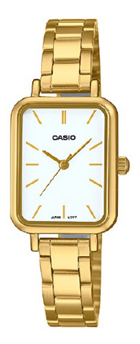 Reloj de pulsera Casio LTP-V009G-7EUDF, analógico, para mujer, fondo blanco, con correa de acero inoxidable color dorado, bisel color dorado y desplegable