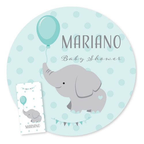 Kit Imprimible Elefante Bebe Verde Agua Editable Tukit