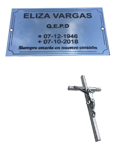 Imagen 1 de 7 de Placa Recordatoria 25x20 + Cruz Con Cristo. Para Cementerio 