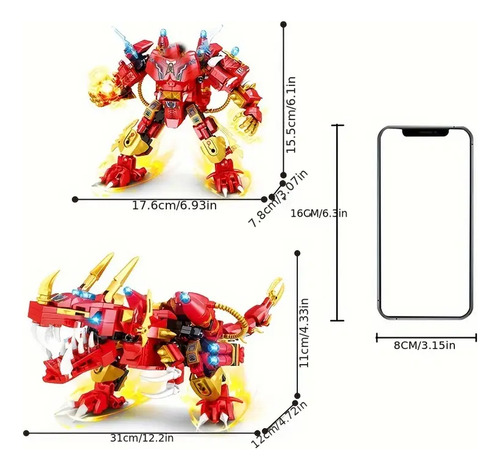 Dinosaurio Kit Robot Para Armar Robotica Jurassic Park 2 En1 Dinosaurio Rojo