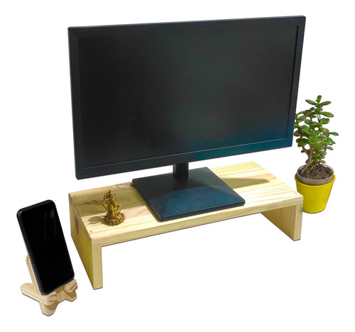 Eleva Monitor Madera Pino Soporte Base Para Escritorio