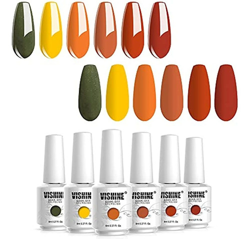 Vishine 6pcs Gel Nail Polish Kit Otoño Invierno Naranja Amar