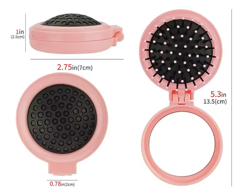 Cepillo Peine De Pelo Plegable Con Espejo Portatil Bolsillo